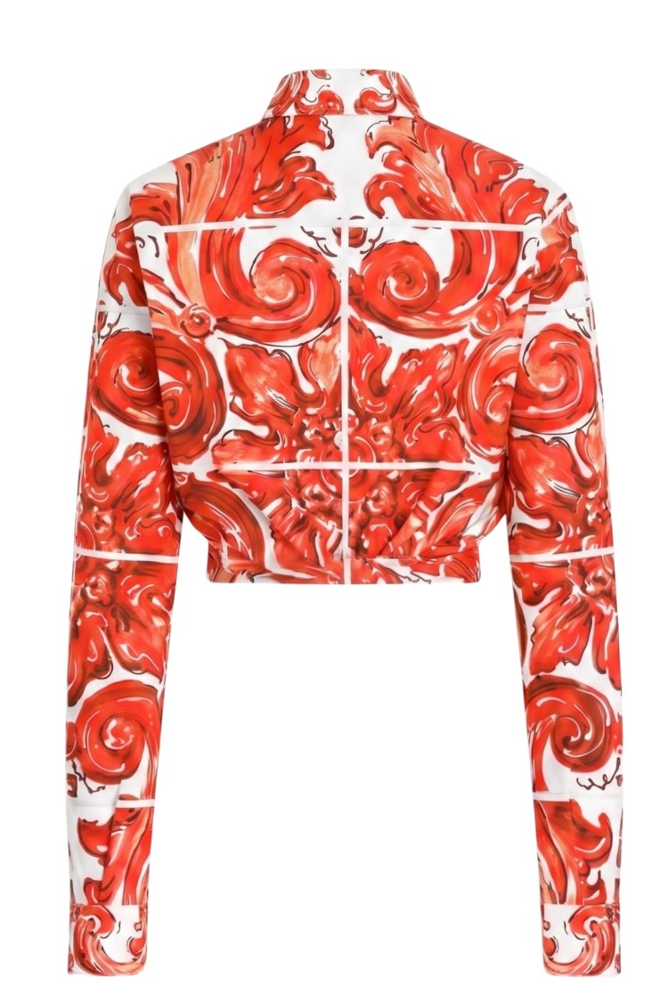 Dolce & Gabbana White Orange Tied Hem Square Cuffs Cotton Shirt