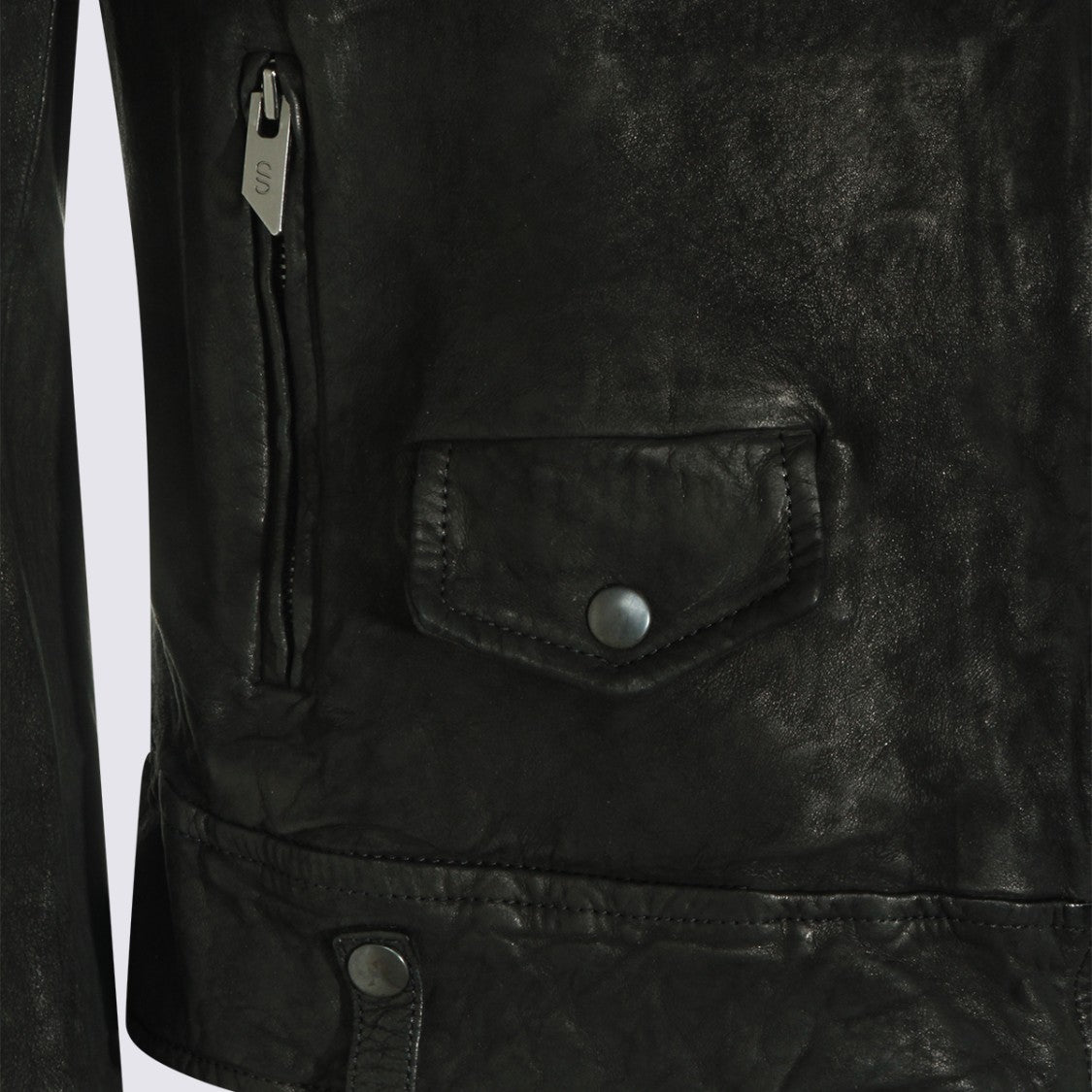 Salvatore Santoro Fitted Asymmetrical Black Leather Jacket With Wide Lapel