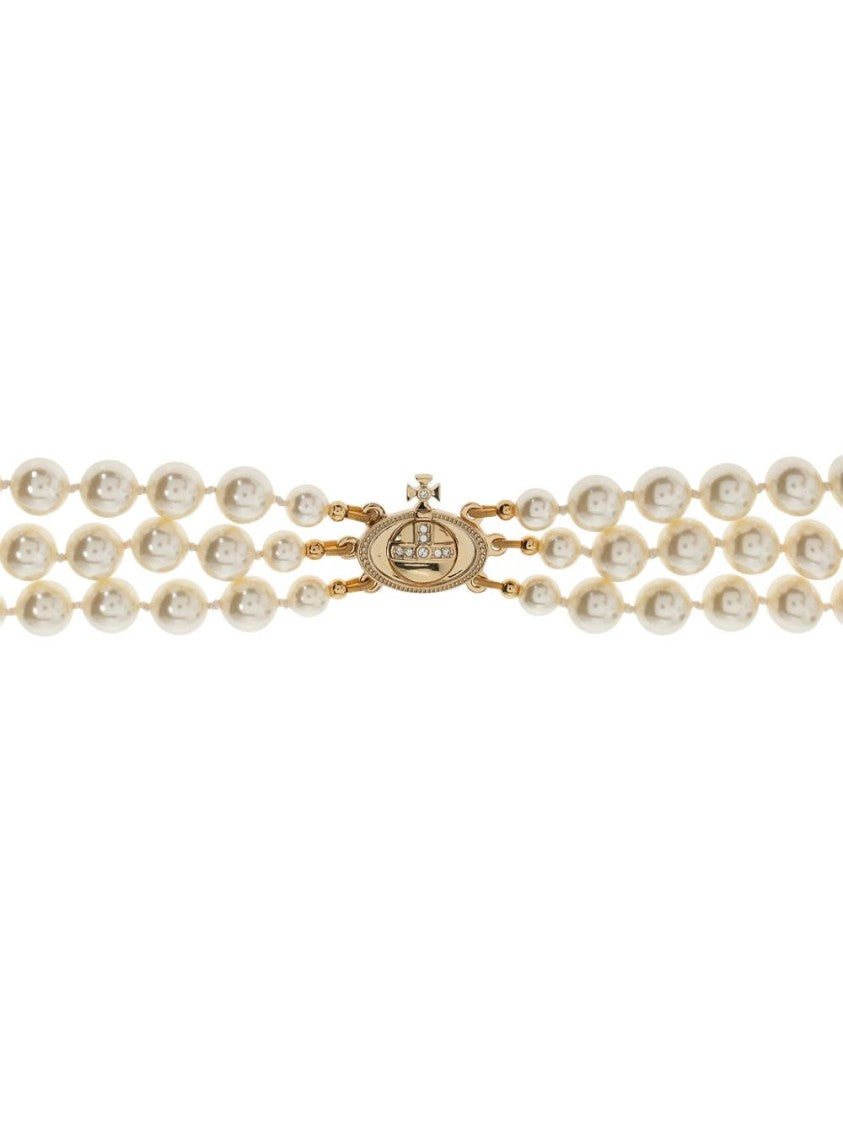 Vivienne Westwood White Three-Strand Beaded Silk Necklace