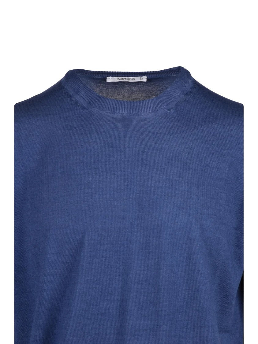 Kangra Blue Classic Crew Neck Cotton Knit Top