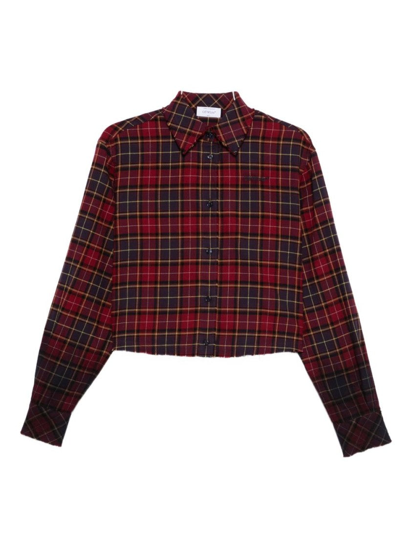 Off-White Cropped Plaid Shirt With Graphic Print
