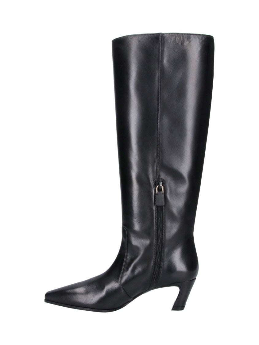 Stuart Weitzman Black Stassi 50 Lambskin Sculptural Tall Boots