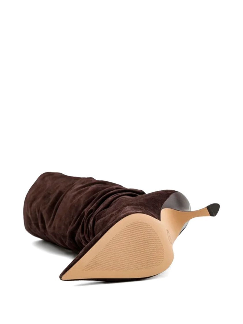 Michael Kors Ruched Shaft Brown Calfskin Ankle Boots