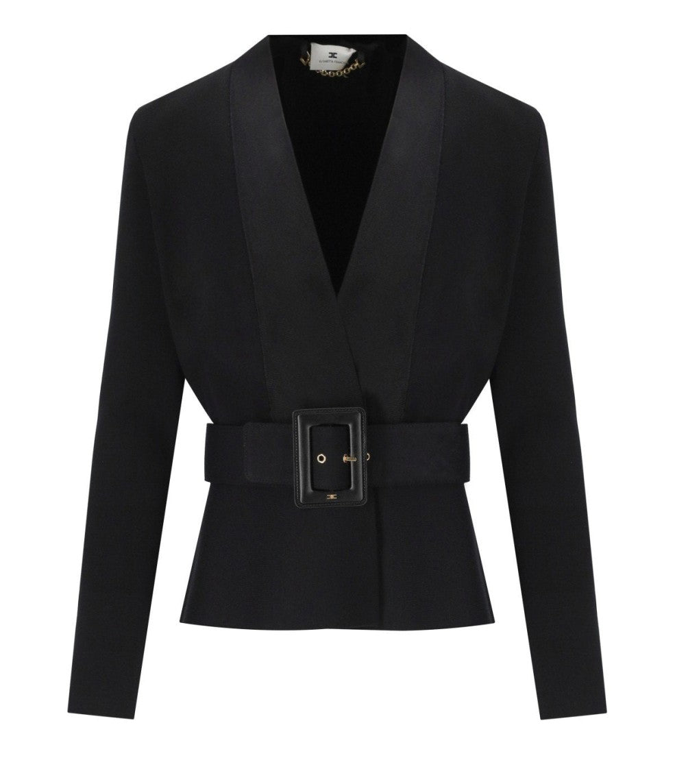 Elisabetta Franchi Black Knitted Jacket With Belt