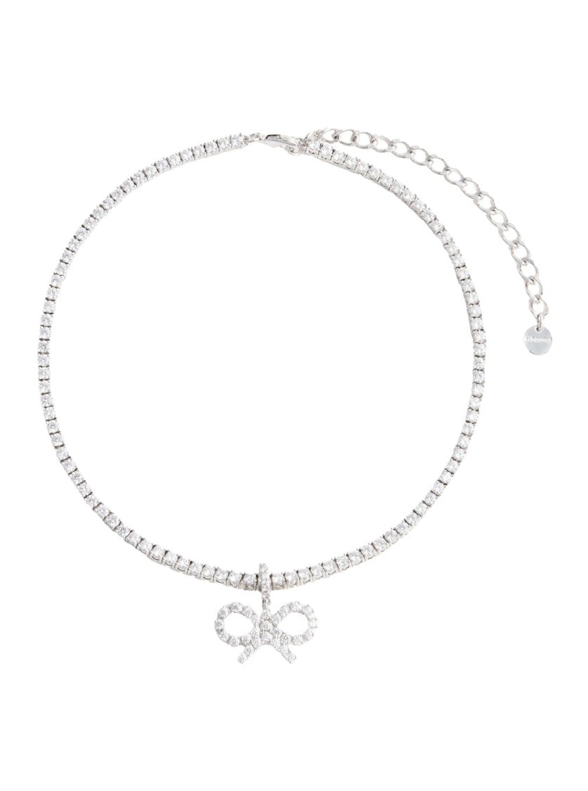 Self-Portrait Crystal Bow Tennis Necklace