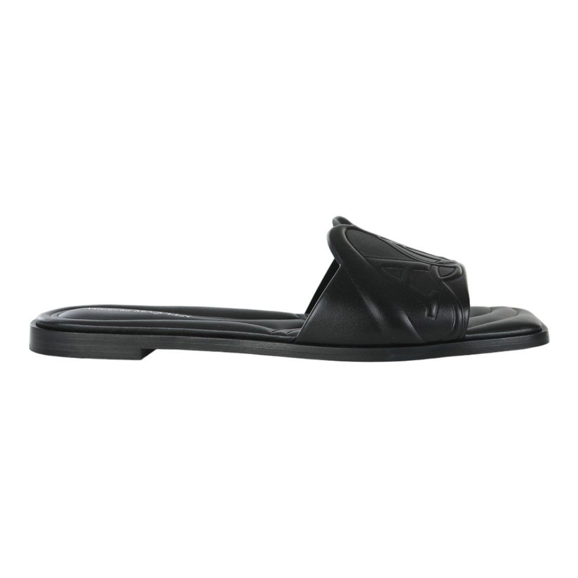 Alexander Mcqueen Minimalist Black Flat Sandals With Embossed Strap