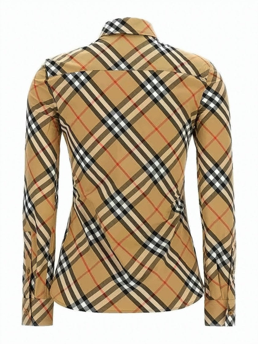 Burberry Beige Check Pattern Shirt With Tailored Fit