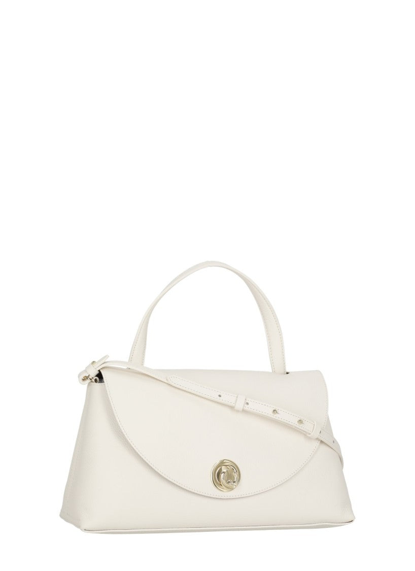 Coccinelle Ivory Pebbled Leather Shoulder Bag With Flap Closure