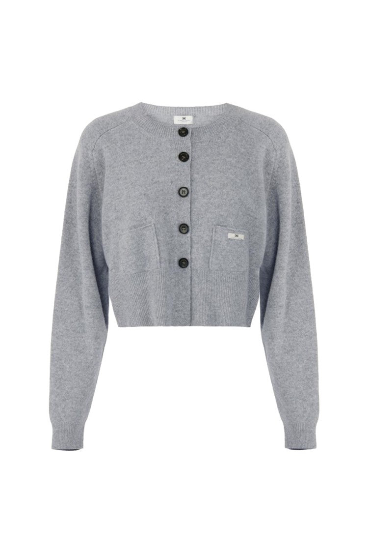 Elisabetta Franchi Grey Cropped Button Cardigan