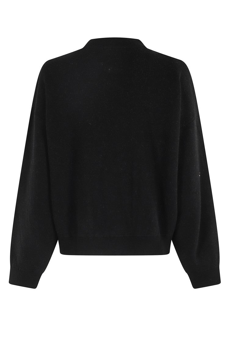 Solotre Cropped Black Cardigan With Center Button Closure And Front Pockets