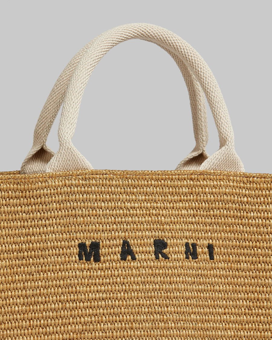 Marni Small Raffia-Effect Fabric Tote Bag