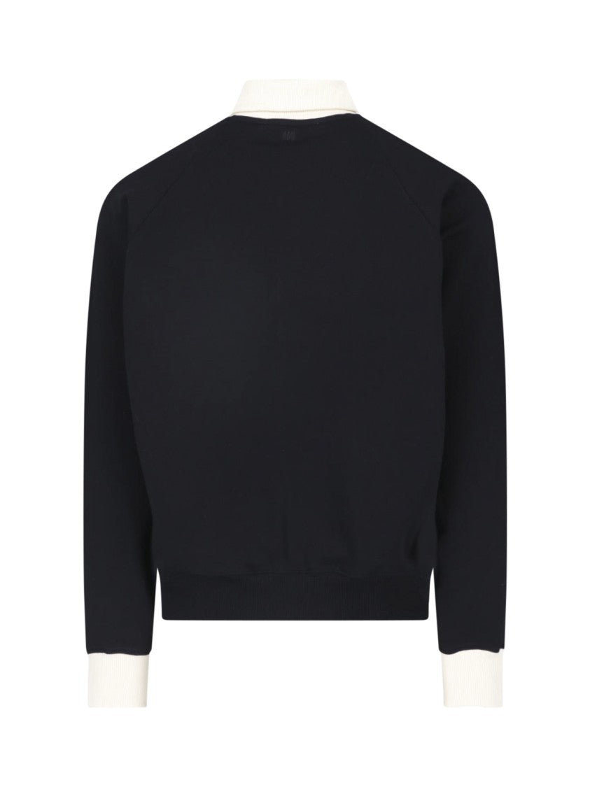 Ami Paris Black Cotton Ami De Cœur Zip Sweatshirt