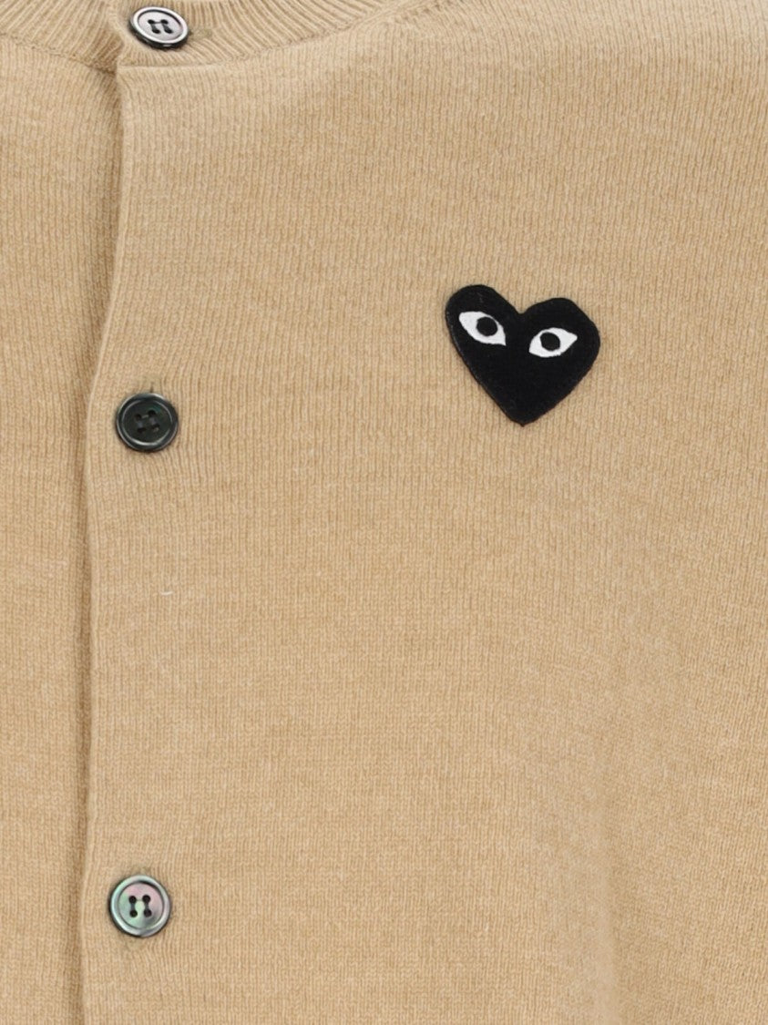 Comme Des Garçons Black Heart Patch Crewneck Beige Wool Cardigan