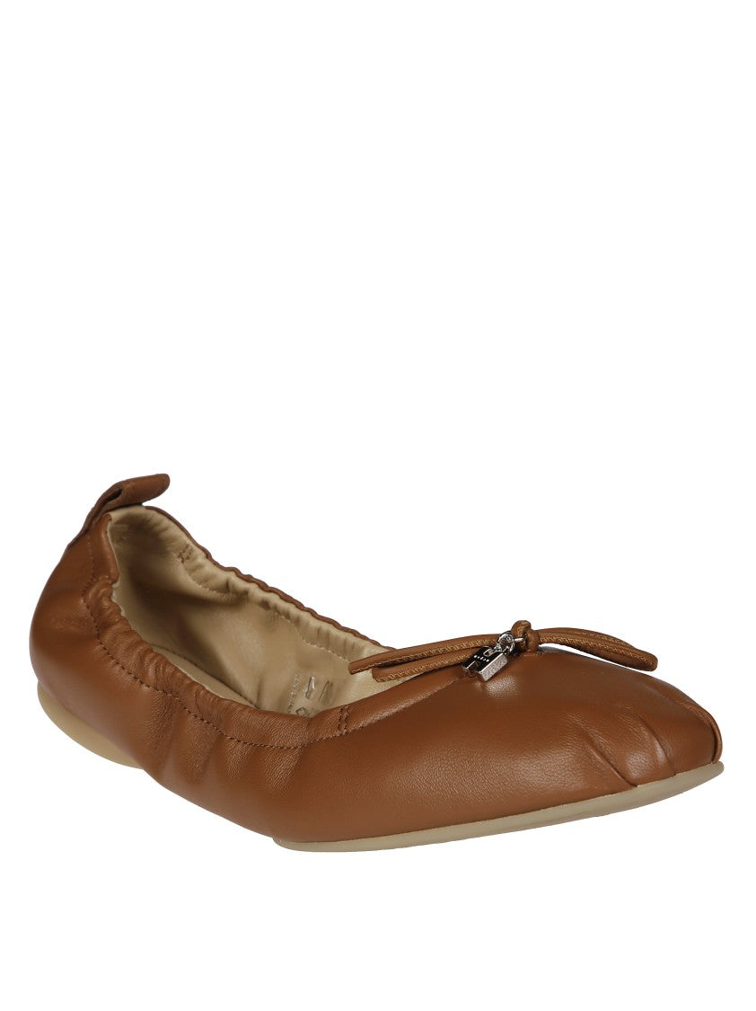 Hogan Rounded Toe Ballerina Flats With Soft Gathered Upper