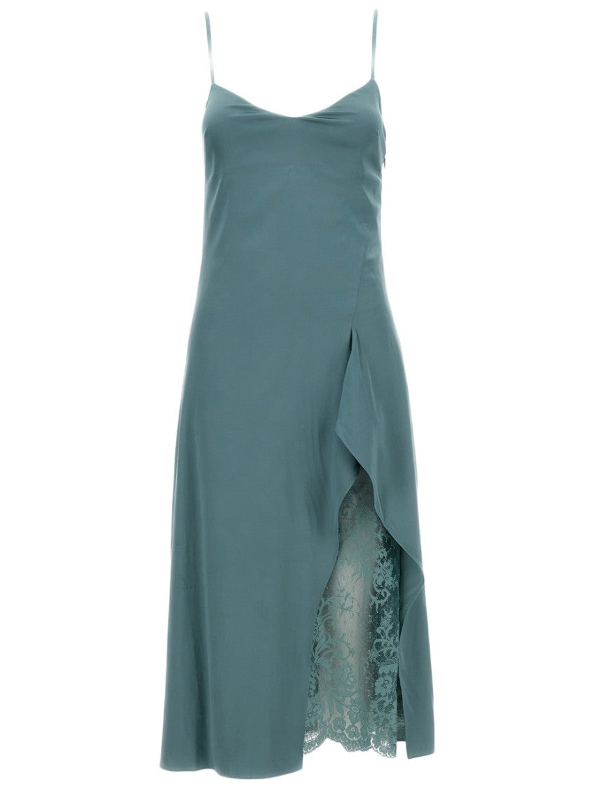 acne studios green dress Midi Satin V-neck Lace-trim Color:CLASSIC STRIPE002 SID-D31651 How to Cook With calf length create a