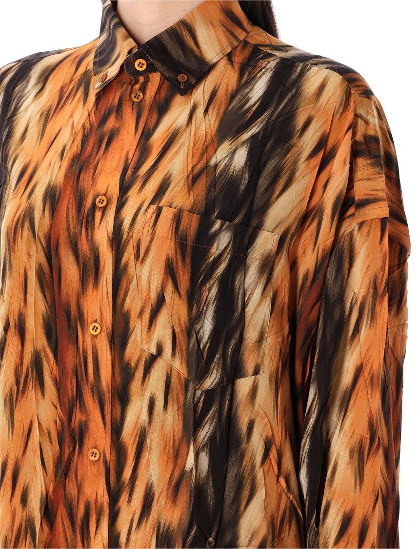 Balenciaga Silk Satin Cocoon Shirt With Abstract Print