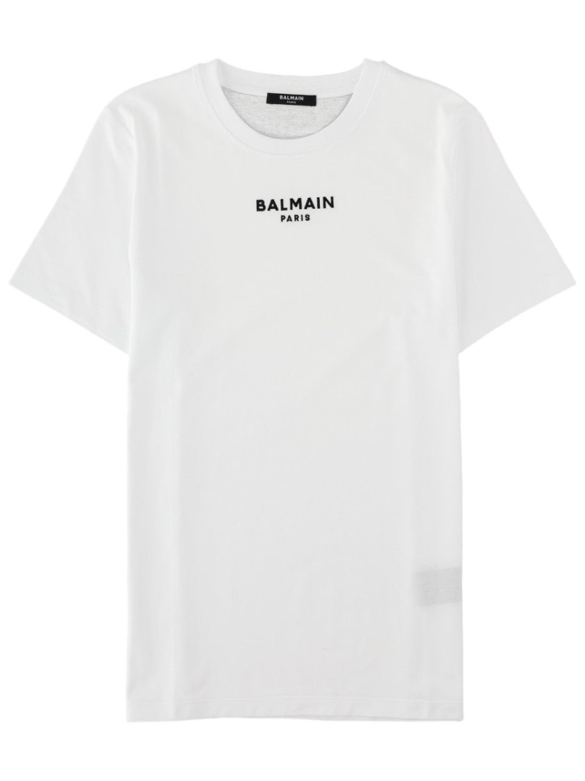 Balmain Embroidered Logo White Cotton T-Shirt