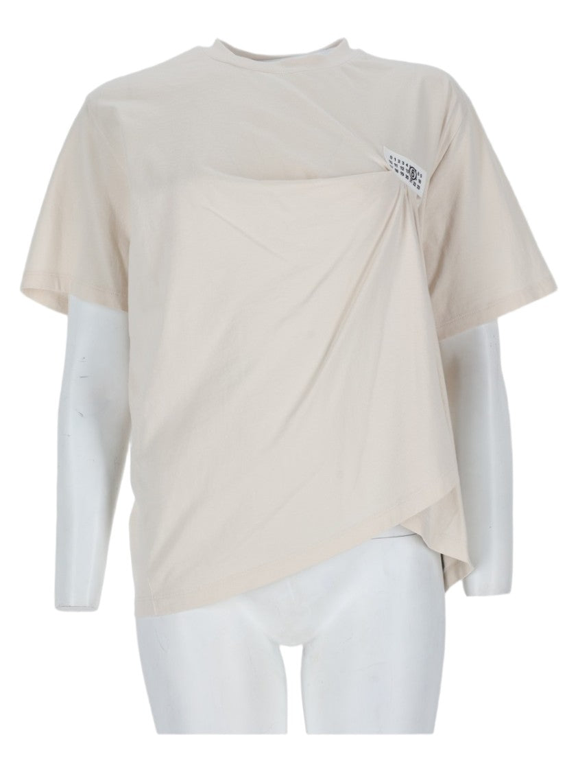 Mm6 By Maison Margiela Powder Asymmetrical Draped Short-Sleeved Cotton Top