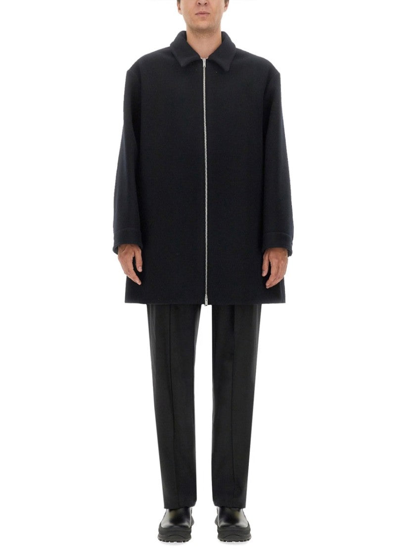 Jil Sander Black Wool Coat With Oversized Sleeves