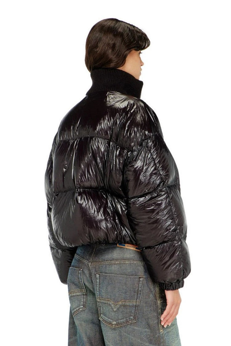 Diesel Black Glossy Polyamide Hooded Puffer Jacket