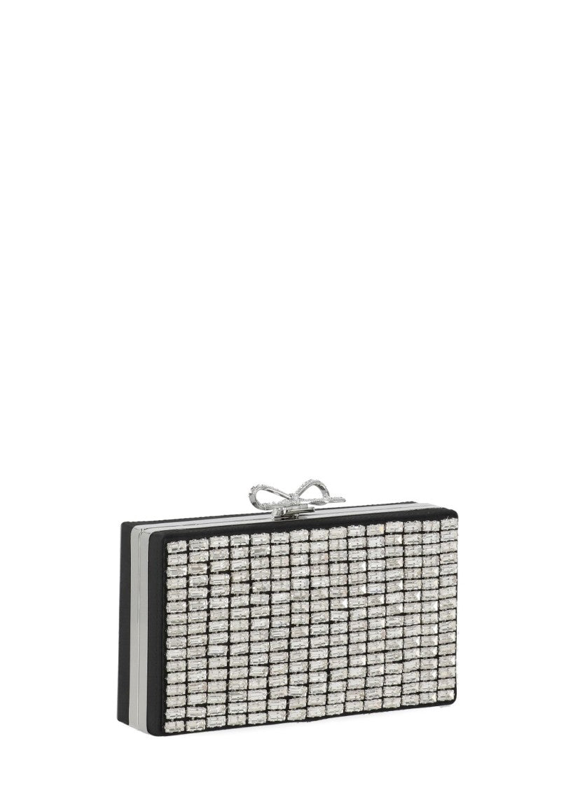 Self-Portrait Rectangular Black Handbag With Glitter Bow Closure