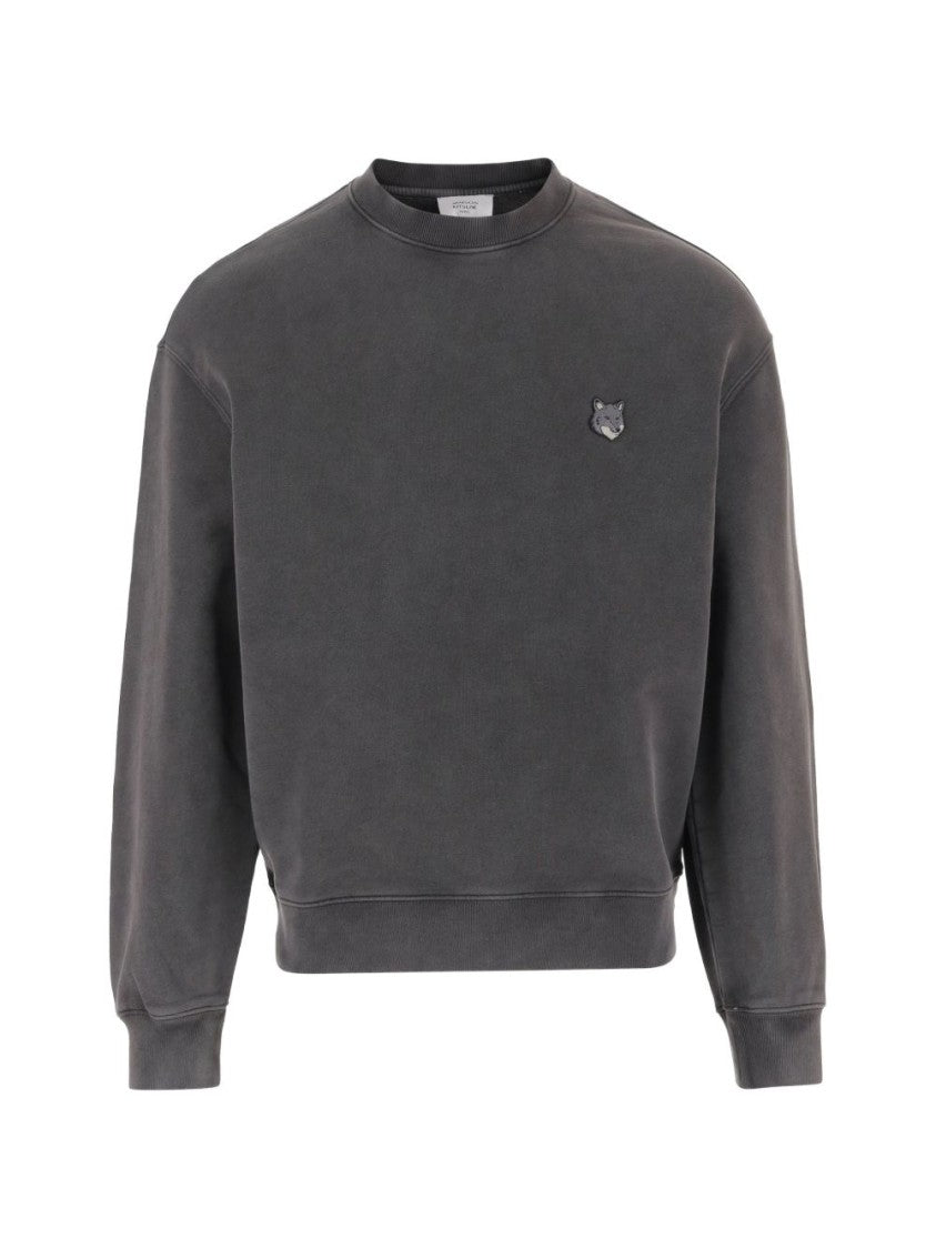 Maison Kitsuné Charcoal Grey Washed Embroidered Fox Sweater