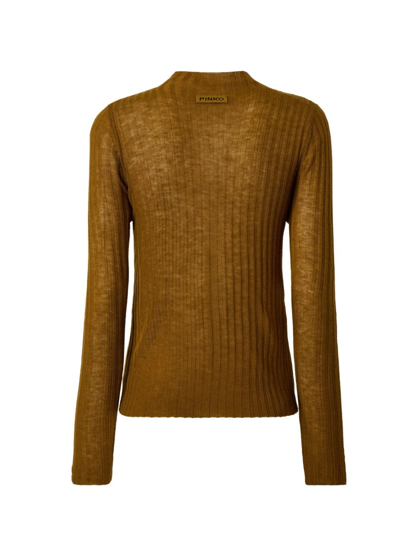 Pinko Ribbed Long-Sleeved Knit Top With Button Cuffs