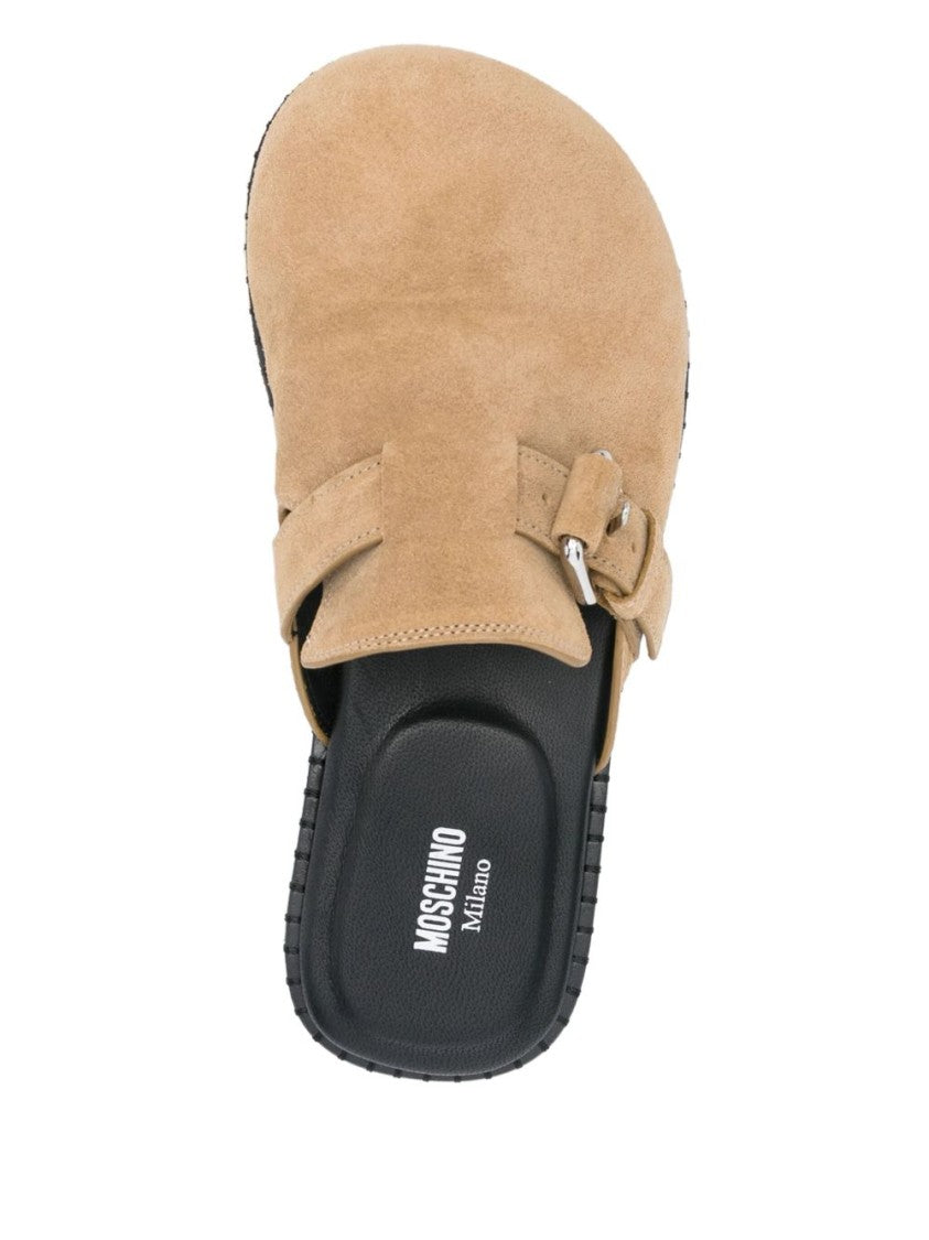 Moschino Almond Beige Side Buckle Leather Sandals