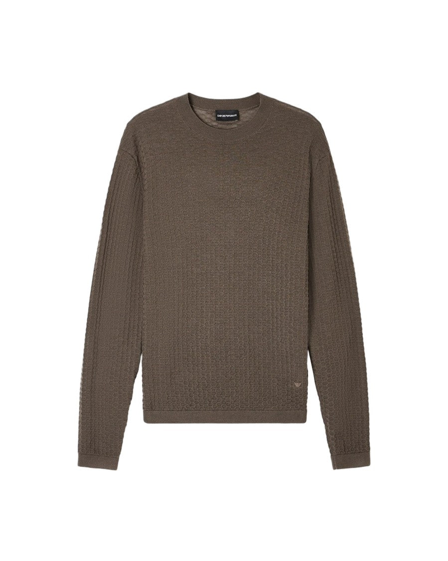 Emporio Armani Textured Knit Pullover With Classic Crewneck Design