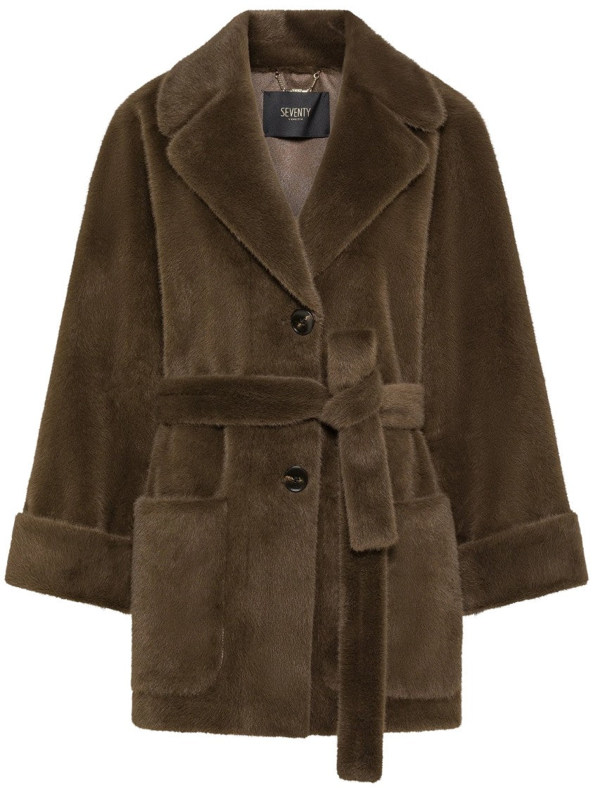 Seventy Plush Faux Fur Leather Belted Coat