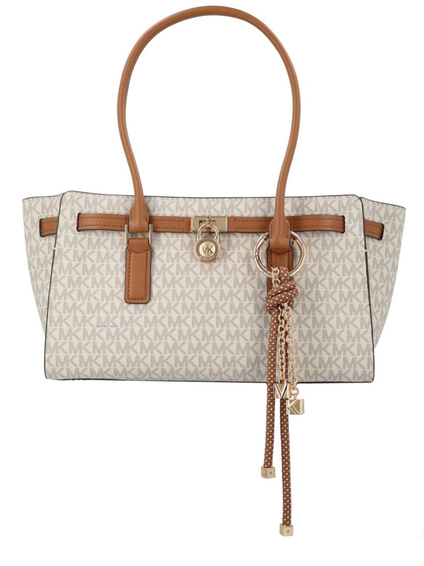 Michael Michael Kors Beige Monogram Patterned Leather Shoulder Bag