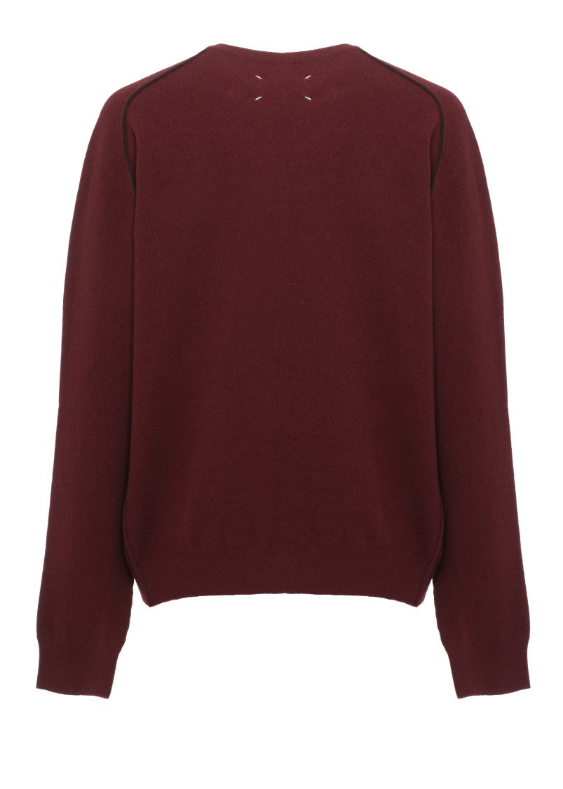 Maison Margiela Burgundy Virgin Wool Sweater With Ribbed Edges