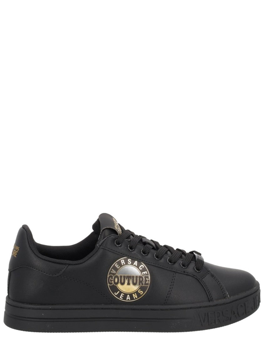 Versace Jeans Couture Lace-Up Black Sneakers With Gold-Tone Accents