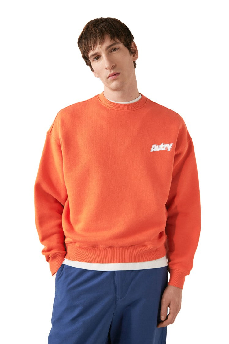 Autry Coral Red Central Logo Cotton Crewneck Sweatshirt