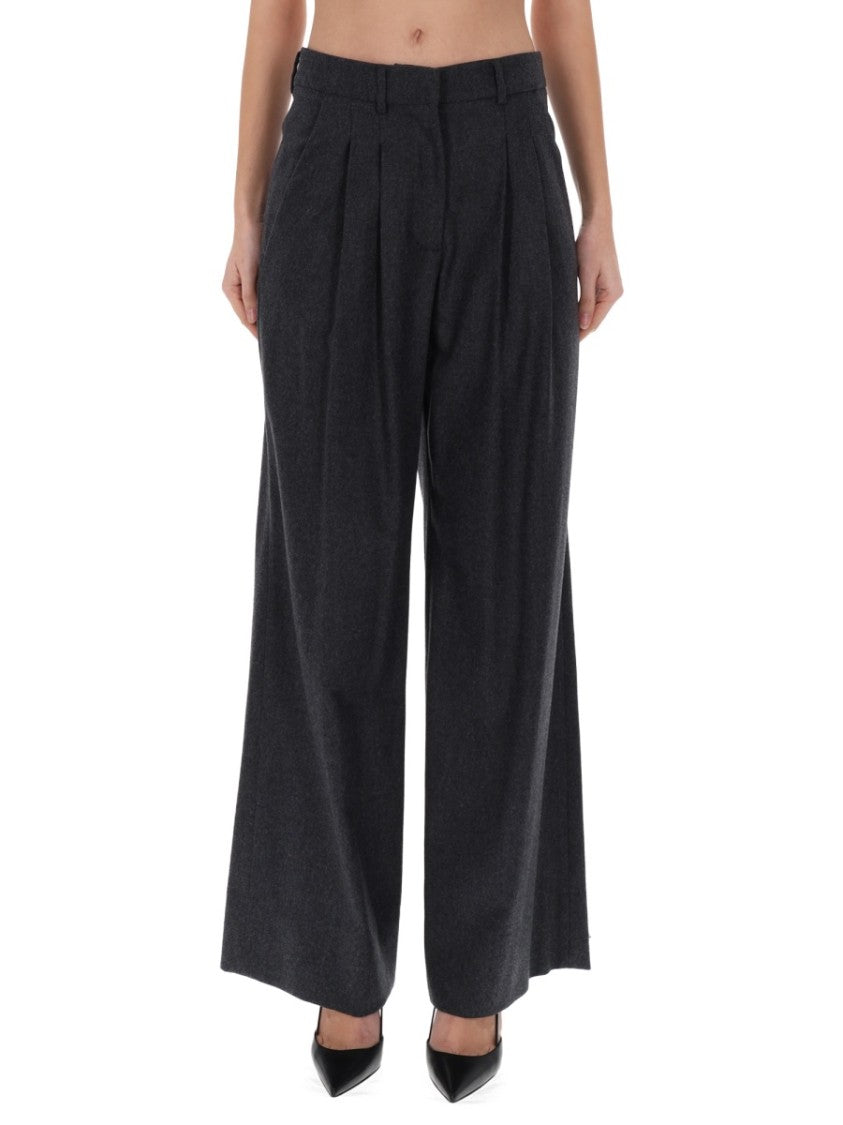 Pt Torino Grey Virgin Wool-Blend Wide-Leg Pants