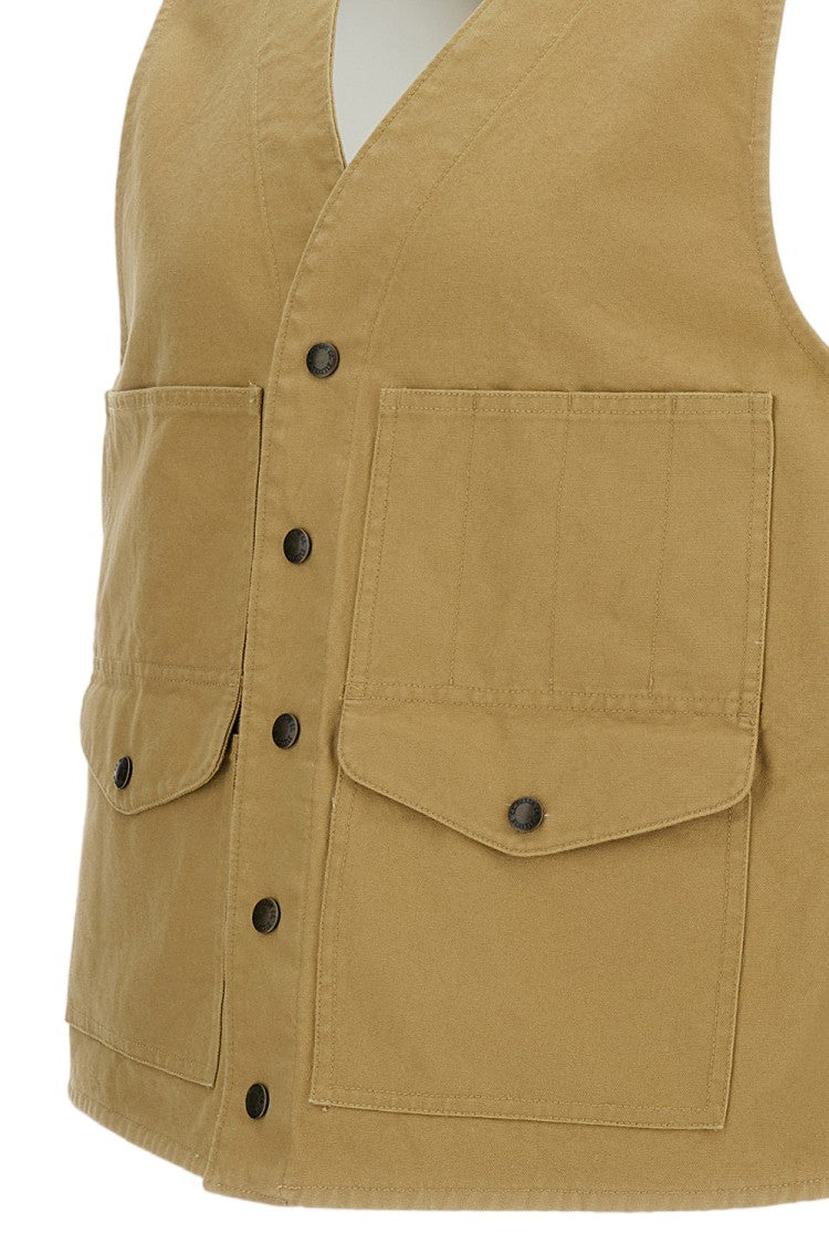Filson Boxy Cotton Vest With Utility Pockets And Snap Closure