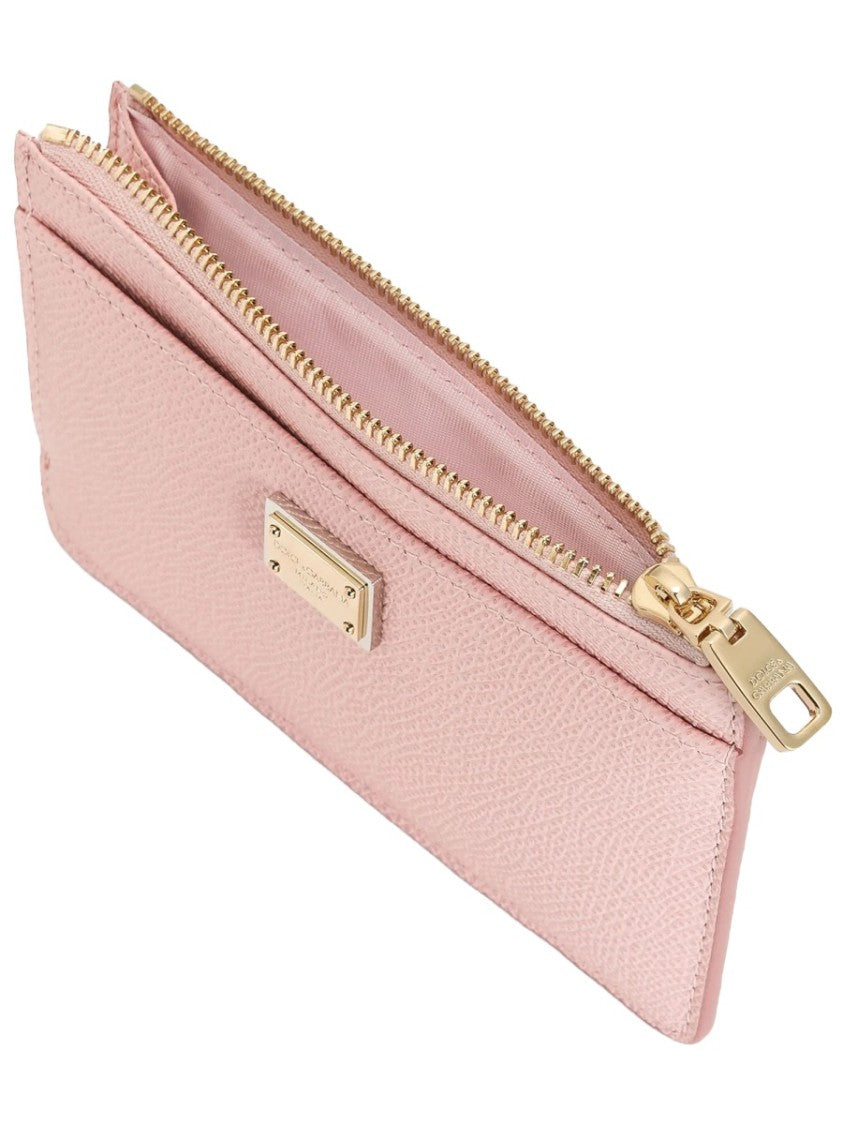 Dolce & Gabbana Pink Textured Leather Zippered Card Holder