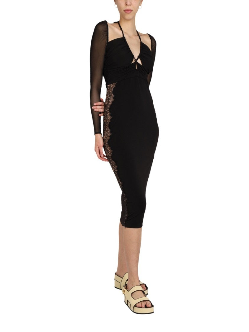 Self-Portrait Black Lace Midi Dress With V-Neck