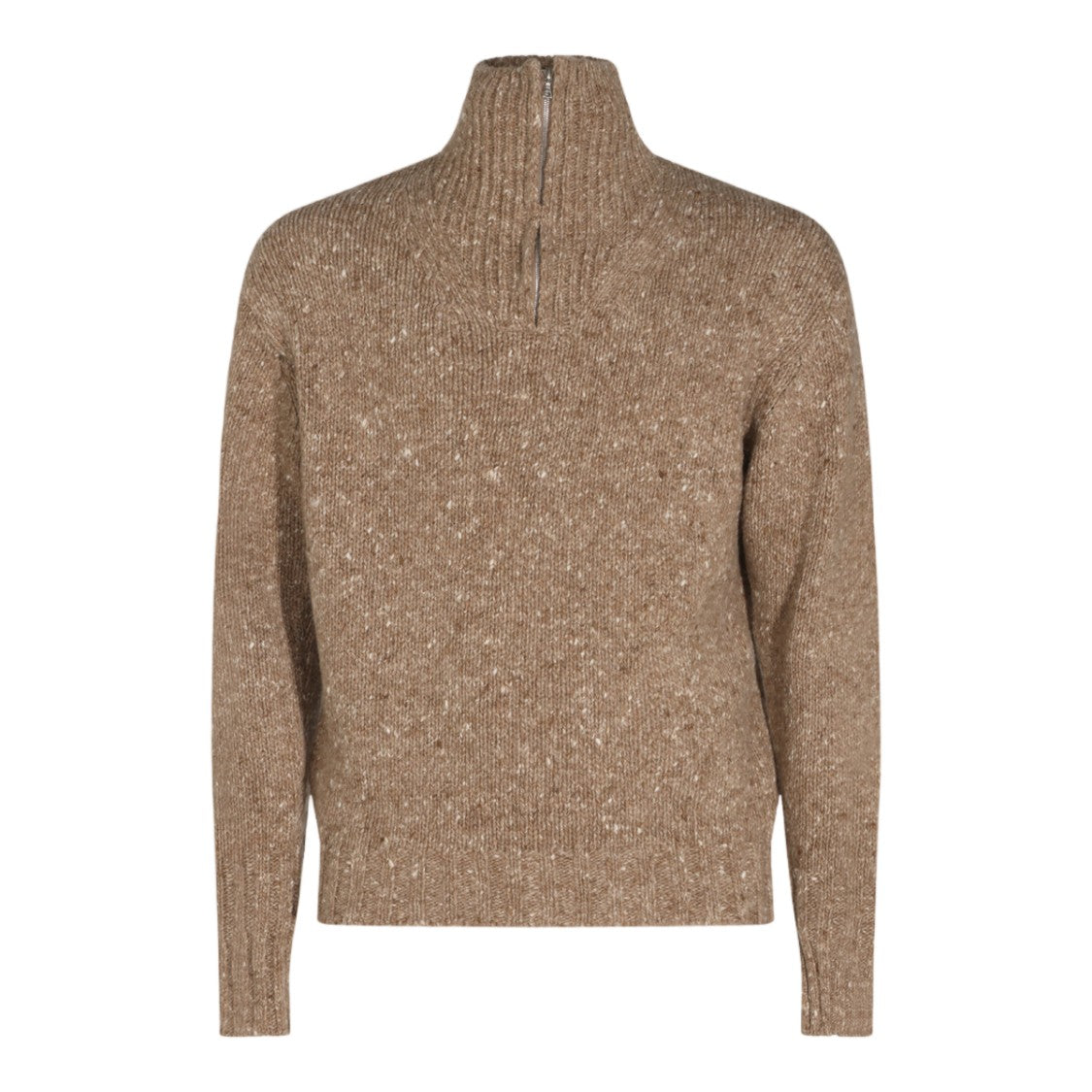 Auralee High Ribbed Collar Zip Textured Knit Sweater