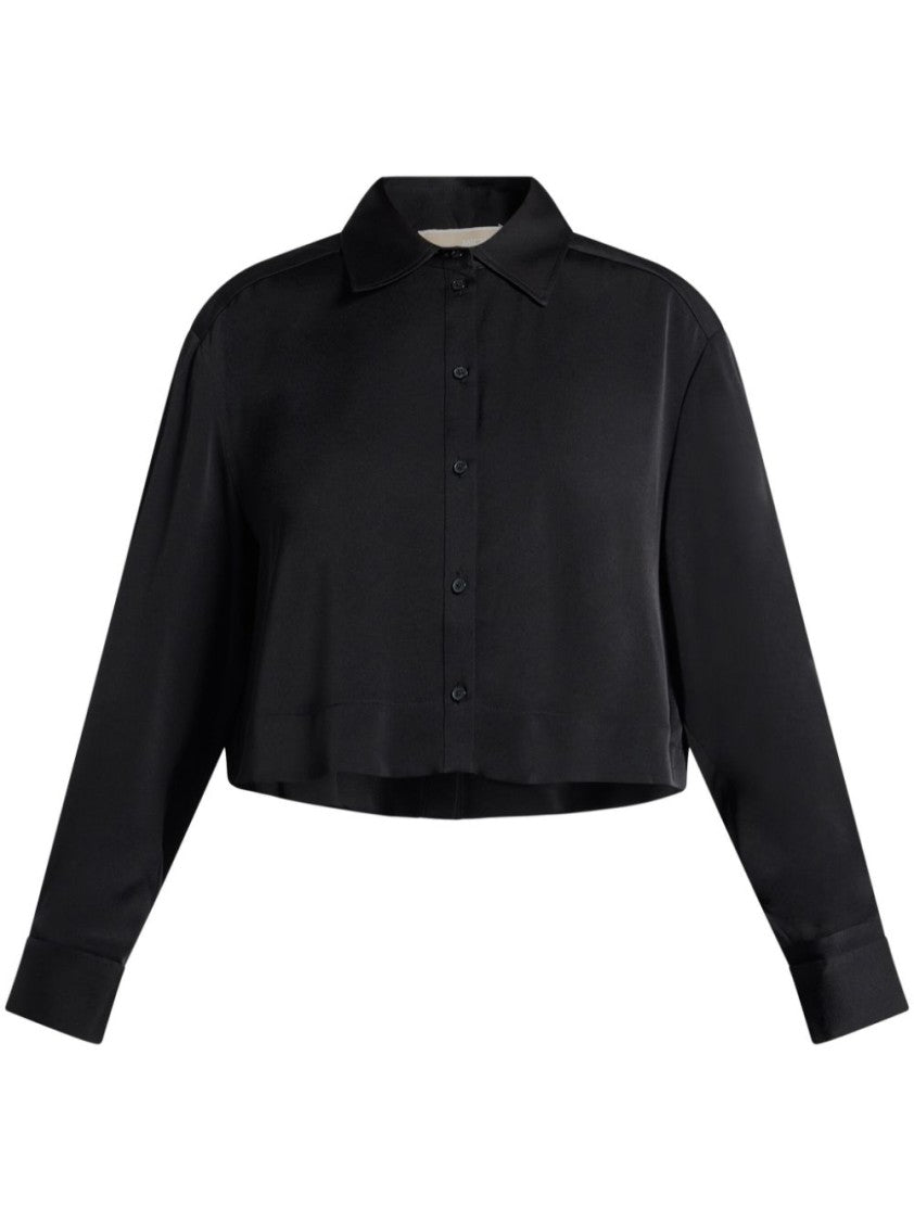 Michael Kors Cropped Satin Long Sleeve Shirt