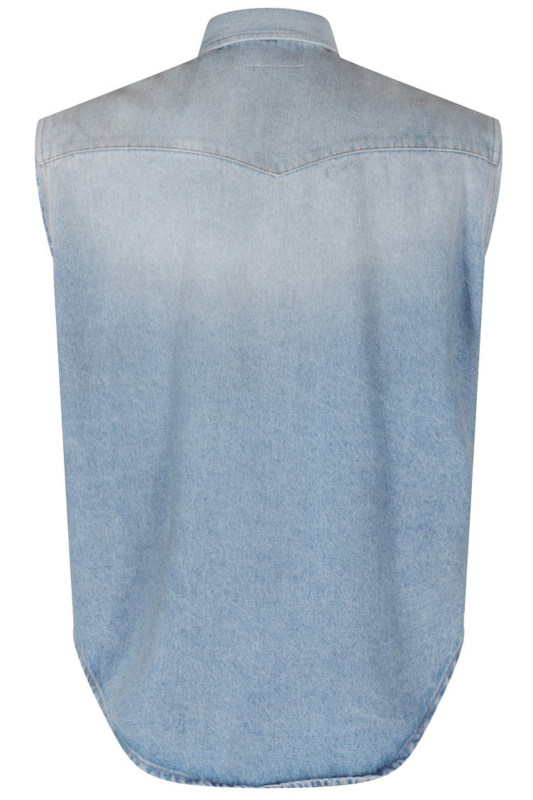 Mm6 By Maison Margiela Short-Sleeved Denim-Effect Shirt With Flap Pockets