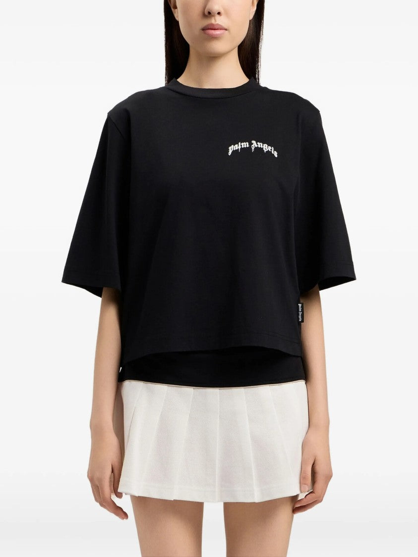 Palm Angels Black Mini Curved Logo Boxy Tee