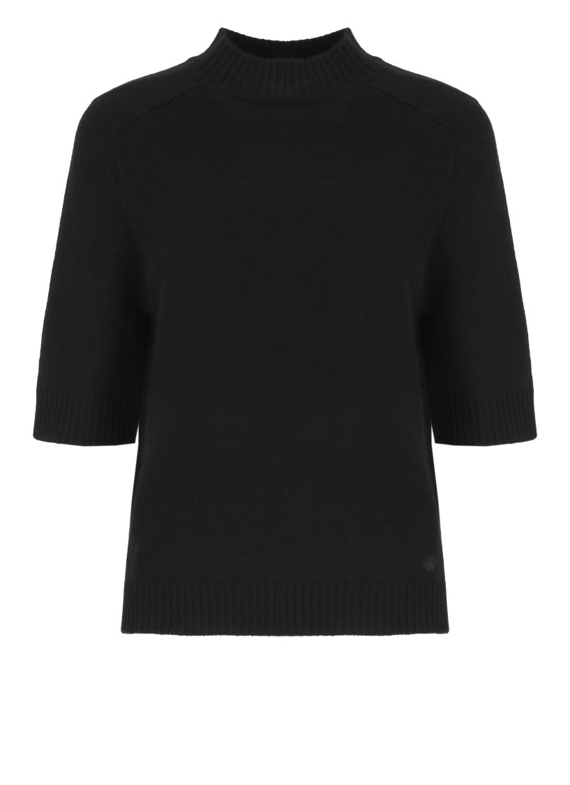 Loulou De Saison Black Short-Sleeve High Neck Cashmere Sweater