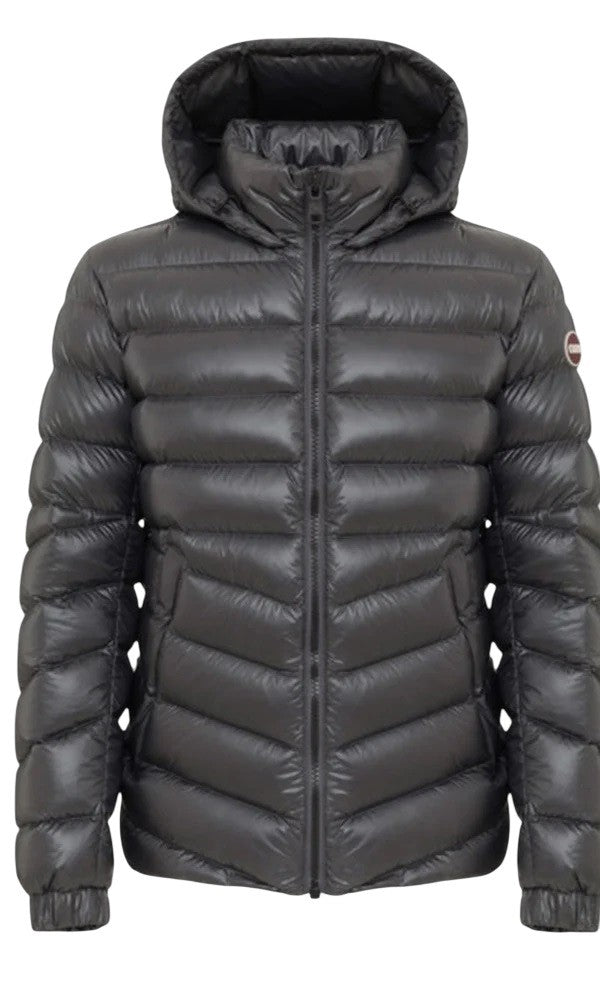 Colmar Originals Chevron-Patterned Grey Down Jacket With Removable Hood