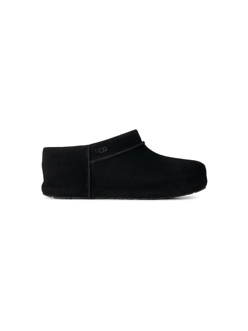 Ugg Suede Slip-On Clog With Sheepskin Lining And Low Platform