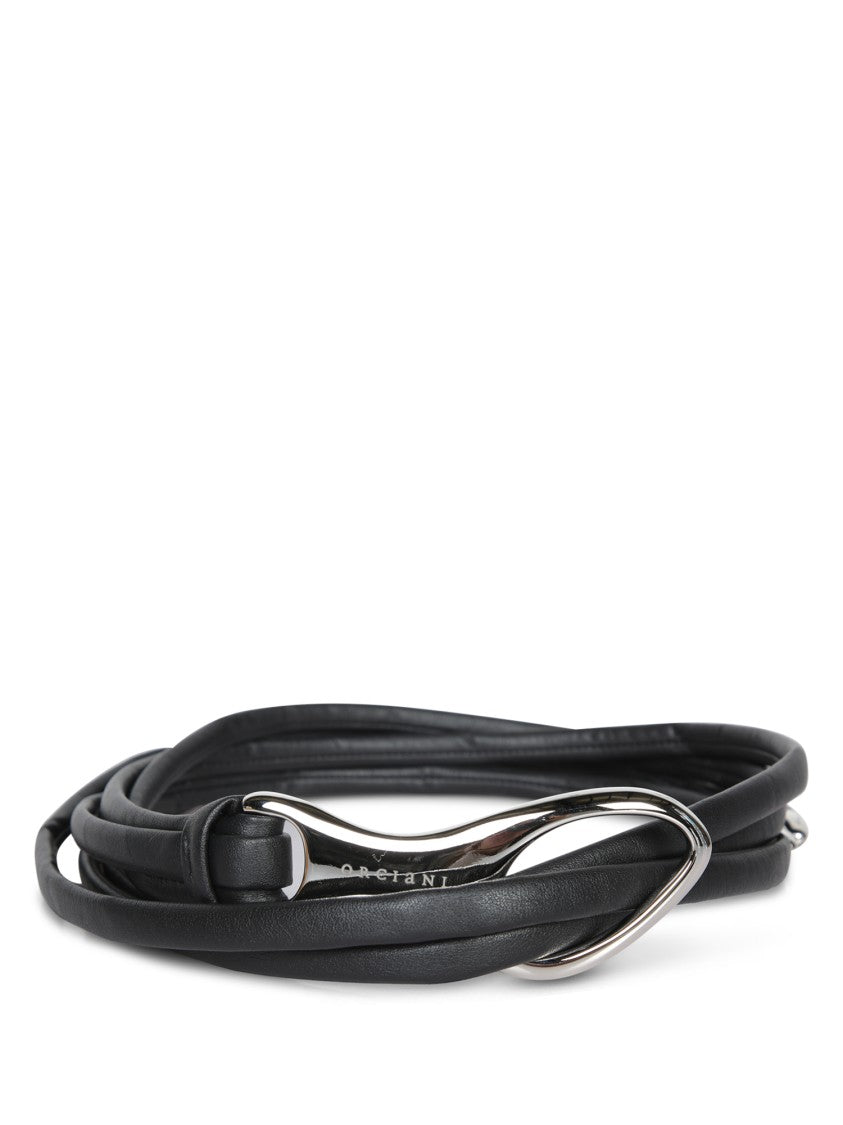 Orciani Braided Black Leather Belt With Silver-Toned Buckle