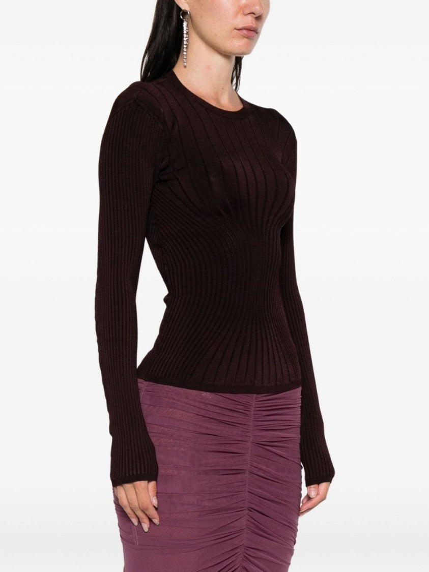 Mugler Ribbed Crew Neck Long-Sleeve Top