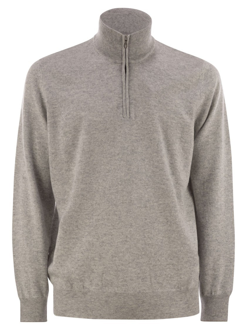 Brunello Cucinelli High-Necked Cashmere Sweater With Zip Opening