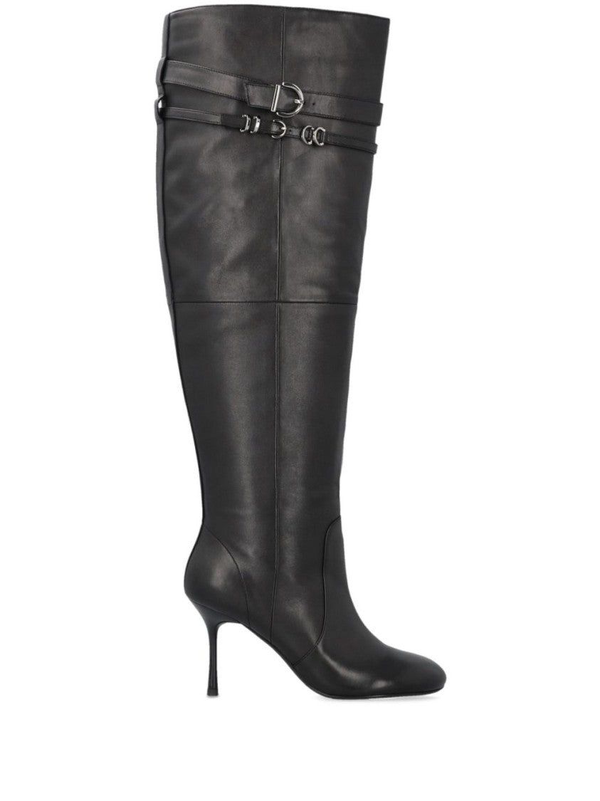 Pinko Pointed Toe Knee-High Boots With Decorative Straps