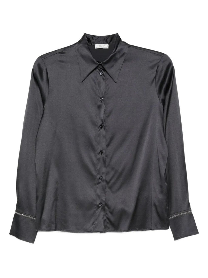 Peserico Silk Black Shirt With Classic Collar